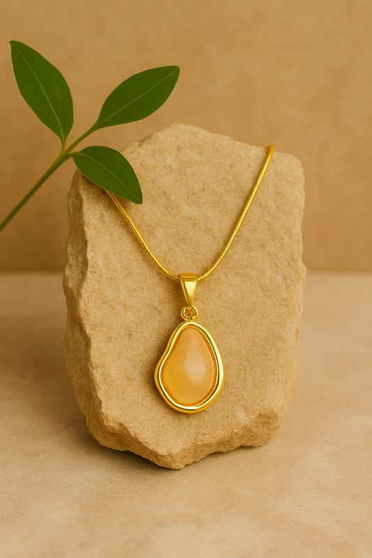 Golden Aura Stone Drop Pendant Necklace – Artificial Gold Plated | Octra Store
