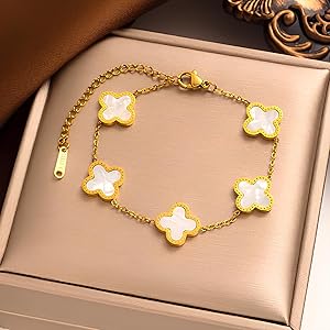 White Clover Charm Bracelet – Artificial Gold Plated | Octra Store