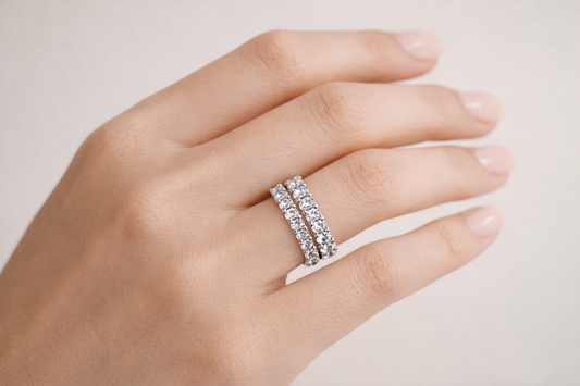 Silver Double Row Adjustable Eternity Ring with Sparkling Stones | Octra Store