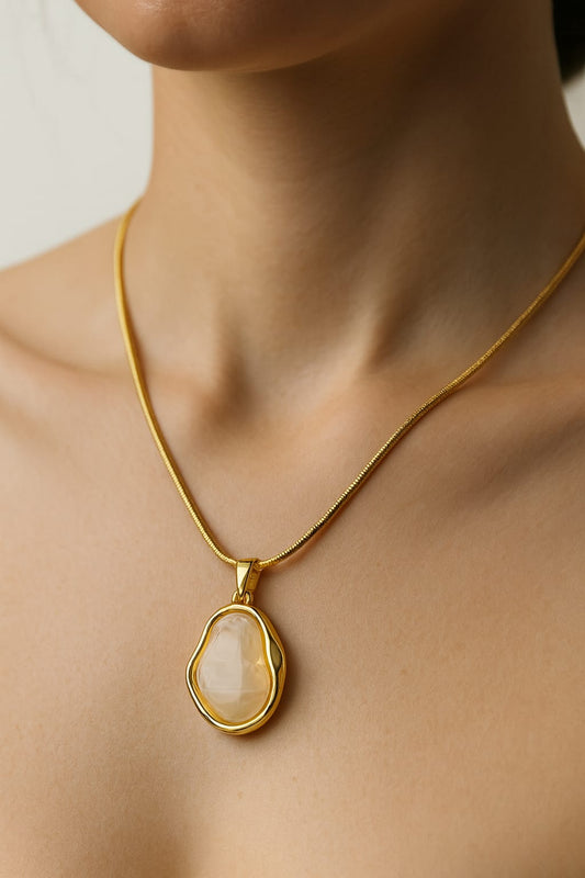 Golden Aura Stone Drop Pendant Necklace – Artificial Gold Plated | Octra Store