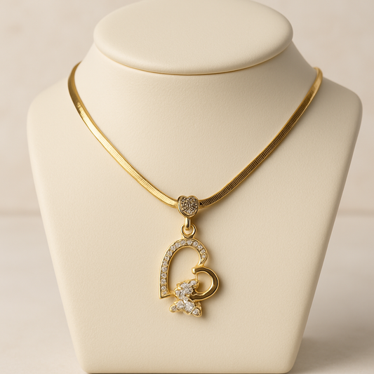 Dual Heart Charm Pendant Necklace – Artificial Gold Plated | Octra Store