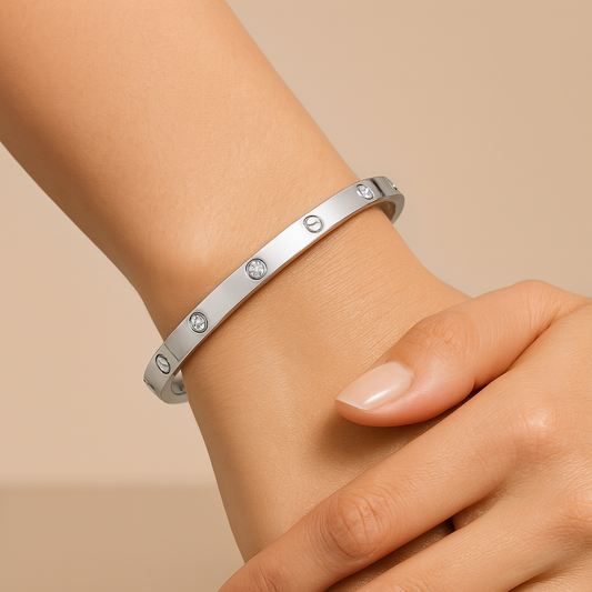 Silver-Tone Crystal Screw Bangle Bracelet for Women | Octra Store