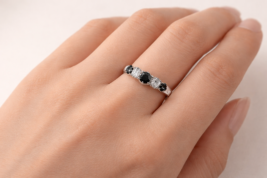 Silver Black and White Crystal Adjustable Ring | Octra Store